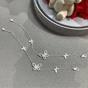 Silver with 18k white-gold plated butterfly full diamond bracelet